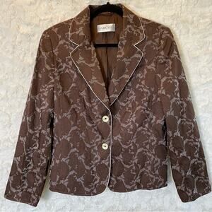 Marcona Womens Rose Pinstripe Blazer Jacket Size 10 Brown Floral Career Business